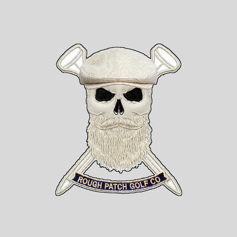 Rough Patch Golf Co. logo — bearded skull in a flat cap with crossed tees